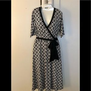 Black and white Jersey wrap style dress